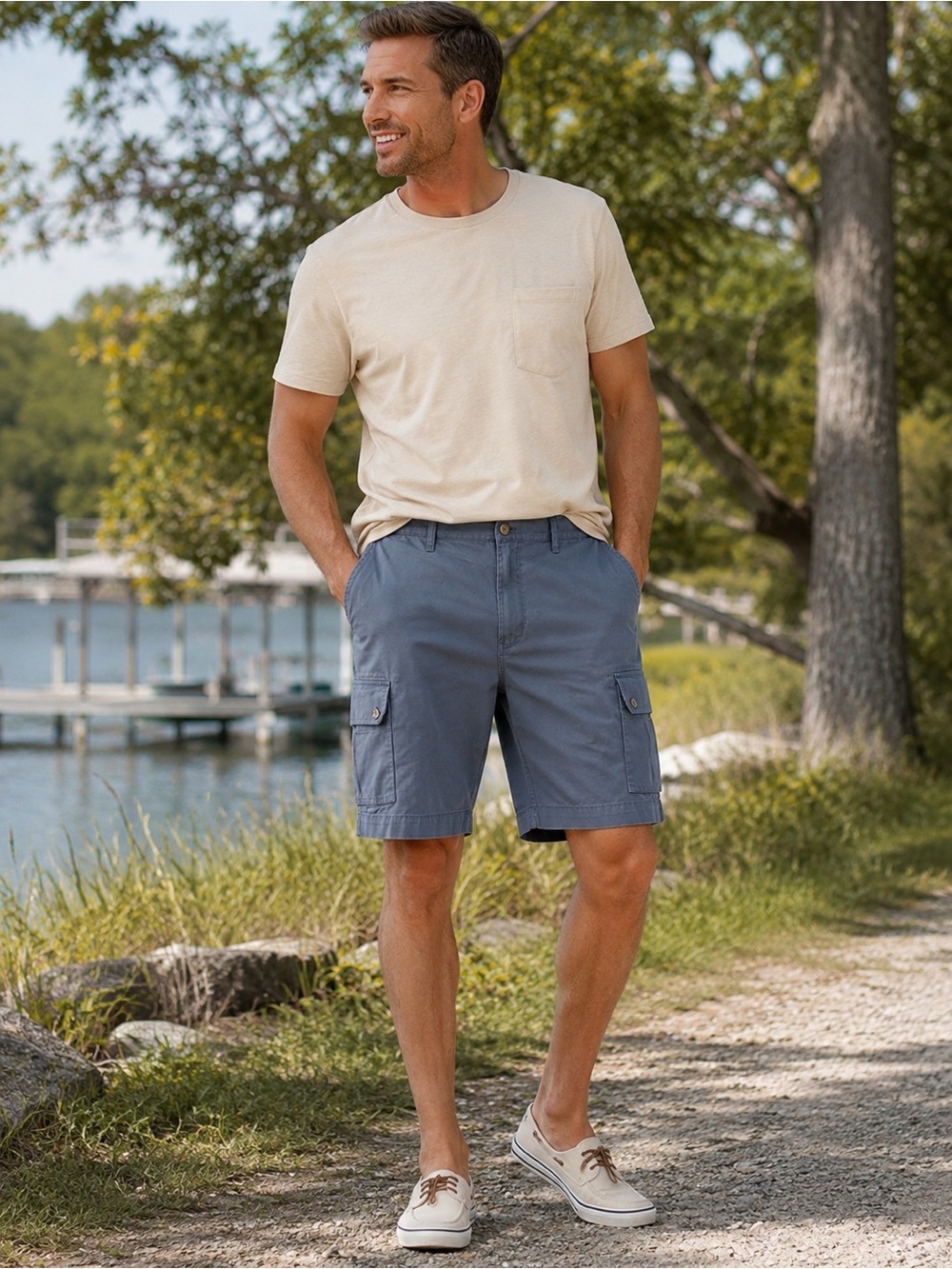 Chaps Cargo Shorts Mens 44 Blue Utility Stretch Comfort 9” Inseam NWT